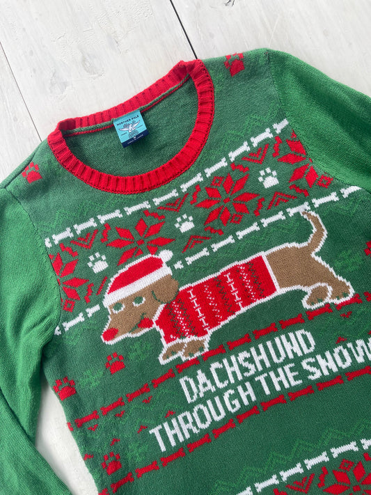 Suéter navideño perro salchicha, M