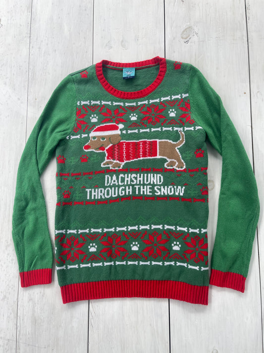 Suéter navideño perro salchicha, M