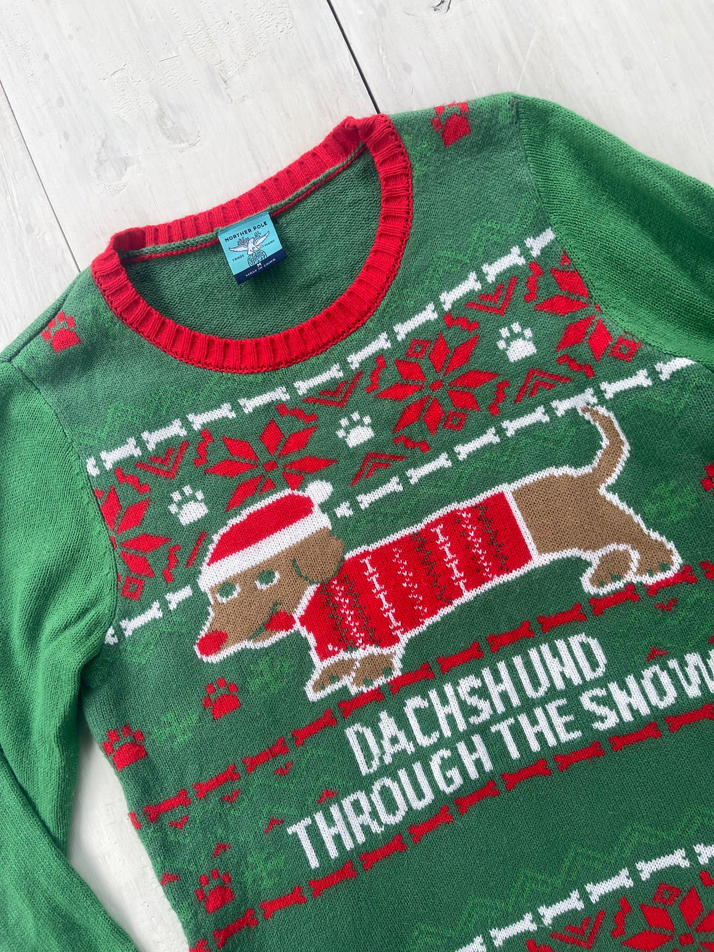 Suéter navideño perro salchicha, M