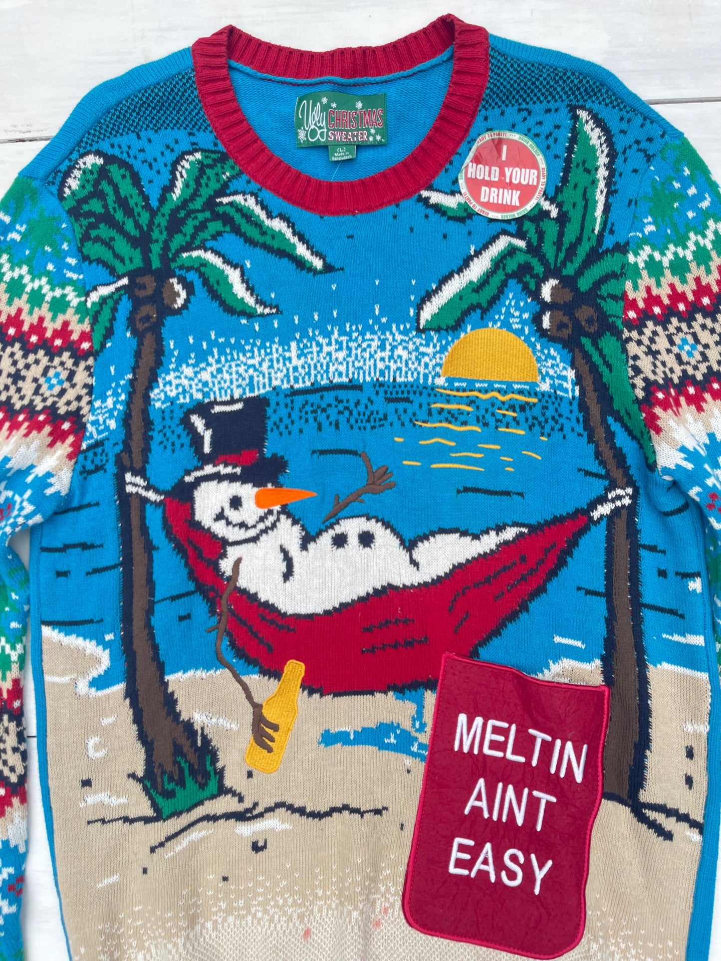 Suéter muñeco de nieve con cerveza, L